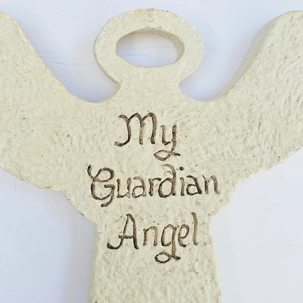 Vintage My Guardian Angel Wall Plaque Textured Cream Religious Decor Gift